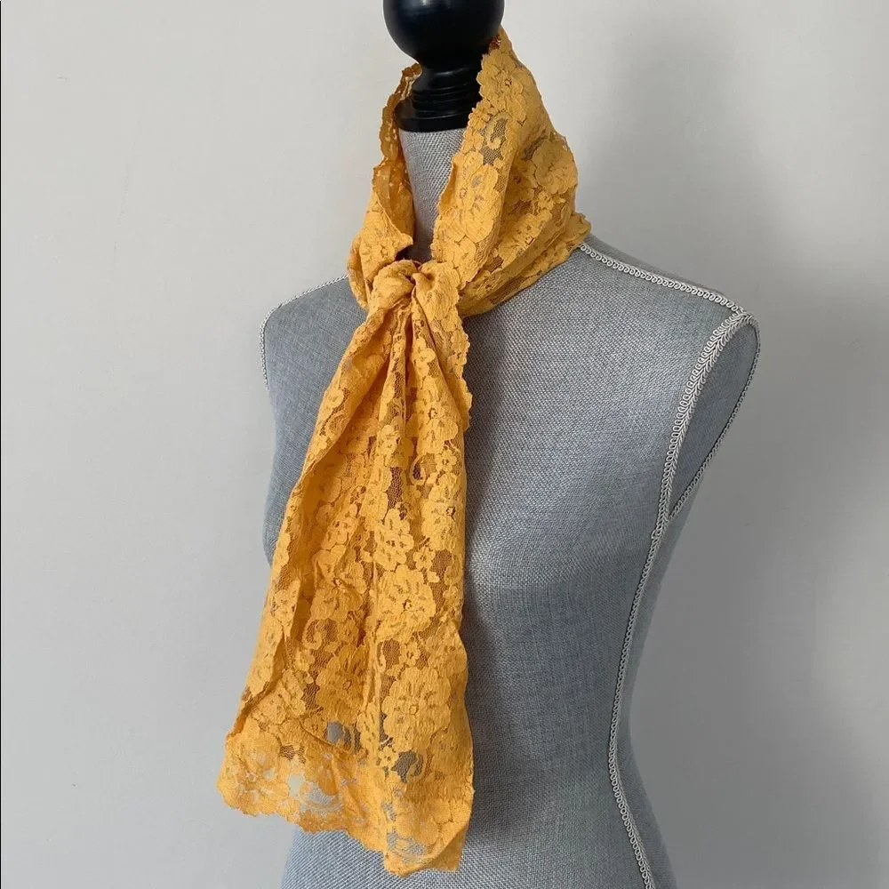 Vintage Orange Unconventional Lace Scarf Statement Colorful Romantic Castlecore
